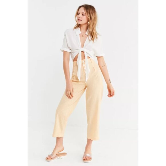Urban Outfitters Maria Button-Fly Tapered Trouser, Peach-Orange, Size 0 - Picture 1 of 4
